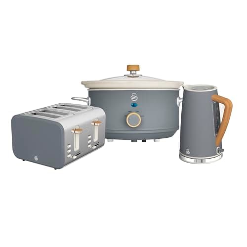 Image of Swan Nordic Kitchen Set, 1.7L Fast Boil Kettle & 4 Slice Toaster & 3.5L Slow Cooker, Matte Grey, SK14610GRY, ST14620GRY, SF17021GRY