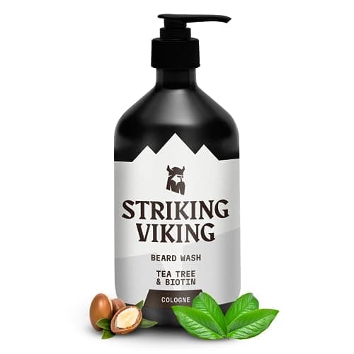 Image of Striking Viking Beard Wash for Men - Fresh Masculine Scent, 300 ml, 1 Pack - Naturally Derived Deep Cleansing Formula with Jojoba & Argan Oils - Non-Stripping Itch-Free Gentle Beard Shampoo