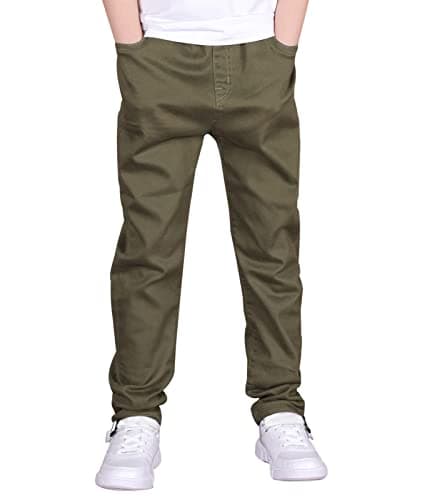 Image of CAMLAKEE Boys Chino Trousers Kids School Straight Fit Cargo Pants Casual Streewear with Elastic Waistband Army UK:8-9 Years (manufacturers's Size: 140)