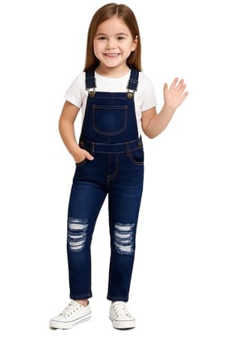 Image of A2Z 4 Kids Girls Dungaree Shorts Comfortable Denim Stretch Jeans Jumpsuit Adjustable - Girls Dungaree D80 Dark Blue._ 9-10