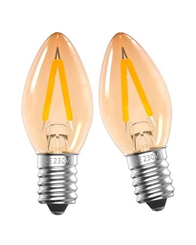 Image of DoRight E14 LED Bulb 1W, Vintage E14 LED Night Light Bulbs, C7 Amber Ultra Warm White 2200K, SES Small Edison Screw Candle Bulb, Salt Lamp for Bedroom Table Lamp, 2 Pack