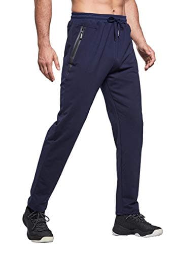 Image of Tansozer Mens Joggers Slim Fit Jogging Bottoms Open Hem Gym Pants Cotton Tracksuit Trousers with Zip Pockets Sports Sweatpants (Navy Blue, X-Large)