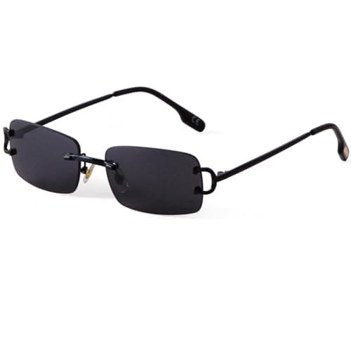 Image of Laurinny Vintage Rimless Sunglasses Retro Rectangle Sunglasses for Men Women Trendy Sun Glasses Shades 90s Eyewear(Black/Grey)