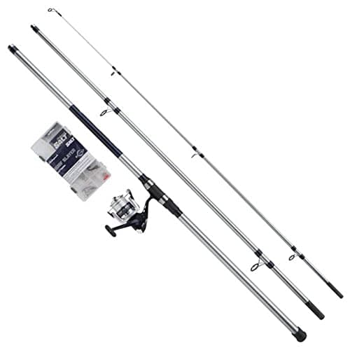 Image of Shakespeare Salt Surf Slayer Combo; 3.60 m Spinning Rod and Reel Set with Tackle Box, Lures and End-Tackle for Surfcasting, Sea Fishing, Unisex, Blue and White, 112-170g