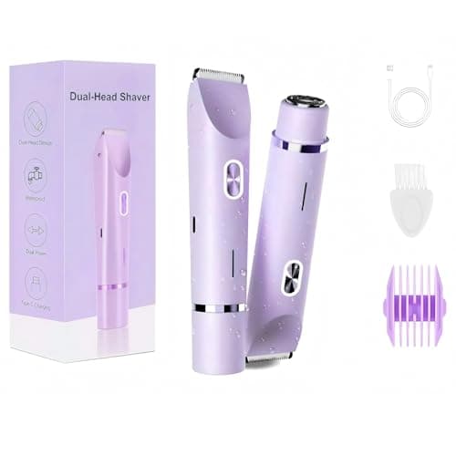 Image of Bikini Trimmer Women 2-in-1 Dual Head Shaver, Lady Shavers for Women Pubic Hair with Dual Floating Blades, USB-C Waterproof Intimate Hair Removal for Face Underarm Legs Body (Purple)