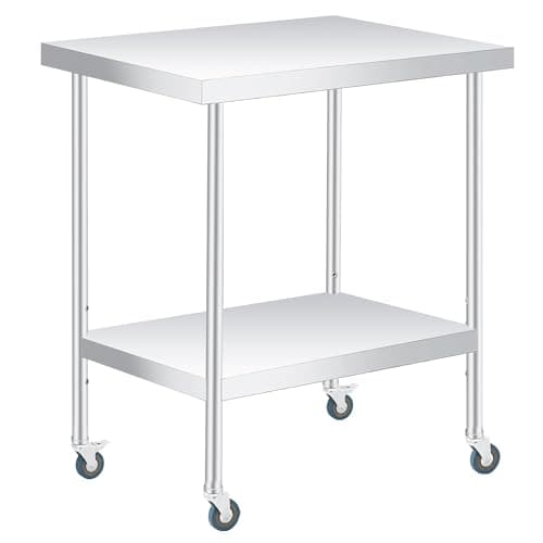Image of Aptliton Heavy Duty Stainless Steel Prep Table - 36x24 Inch Commercial Work Table, Adjustable Undershelf, 4 Wheels, Corrosion Resistant, Easy to Clean, For Restaurant, Kitchen, Outdoor, With Wheels