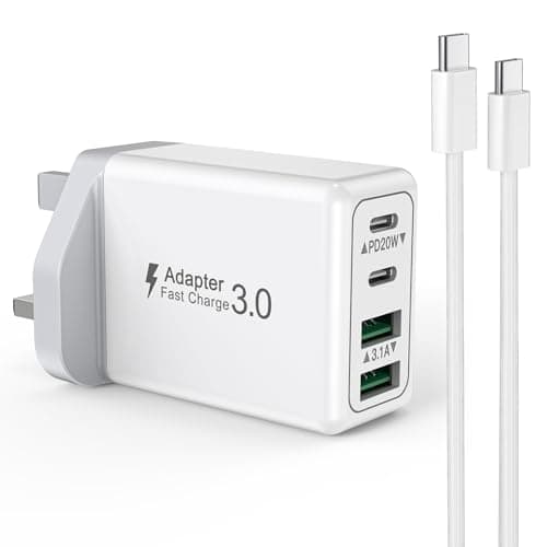 Image of USB C Plug UK, Suiwel 4-Port Fast Charger Plug with 2M USB C Cable, iPhone Charger Fast Charge for iPhone 16 15 Pro Max Plus, Samsung, Multiport Charging Plug USBC Power Adapter