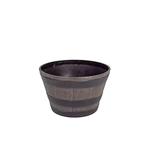Image of Thompson & Morgan Small Garden Wooden Effect Barrel Planter, Outdoor Half Whiskey Cask Flower Pot, Indoor Rustic Patio Grow Plant Container (1, Small)
