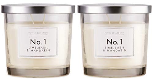 Image of Hotel Collection Aldi NO 1, 2 x WICK CANDLES, LIME BASIL & MANDARIN IN GLASS JAR WITH LID 300G (Pack of 2)