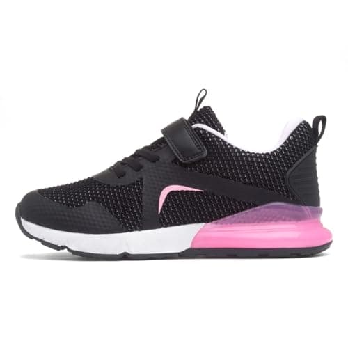 Image of XL Kids Black & Pink Easy Fasten Trainer - Size 10 Child UK - Black
