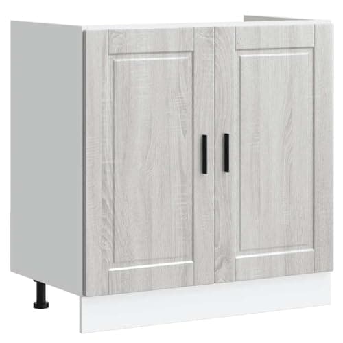 Image of vidaXL Porto Sink Base Cabinet 80x46x81.5 cm - Modern Grey Sonoma Engineered Wood Adjustable Feet for Kitchen