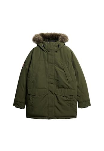 Image of Superdry Men's Everest Faux Fur Parka Jacket, Army Khaki Green, Army Khaki Green, L