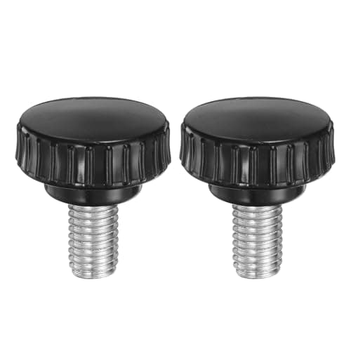 Image of sourcing map 2pcs Knurled Clamping Knobs M10 x 16mm Metric Zinc Plated Carbon Steel Male Thread Thumb Screw on Type 30mm Plastic Round Head Threaded Hand Bolt Stud Knobs Black
