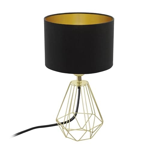 Image of Eglo Carlton 2 Table lamp, 1-Flame Vintage lamp, Bedside lamp Made of Steel and Fabric, Colour: Gold, Black, Socket: E14, incl. Switch