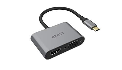 Image of Akasa USB Type-C 2-In-1 Adapter with HDMI VGA｜USB 3.1｜4K UHD｜1080P｜Aluminium alloy｜Dual Ports｜Mac OS｜Windows｜Space Grey｜Compatible with MacBook, Dell, Lenovo and More｜AK-CBCA23-18BK