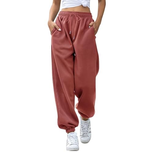 Image of EBANKU Women's Cinch Bottom Sweatpants with Pockets Plain Tracksuit Baggy Elastic Waist Trousers for Casual Hip Hop, Gym and Jogging (85% Cotton) Brick Red