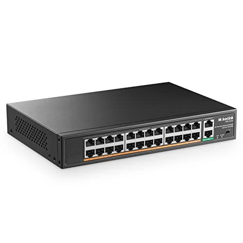 Image of MokerLink 26 Port PoE Switch, 24 PoE+ Port 100Mbps, 2 Gigabit Uplink, 400W High Power, Support IEEE802.3af/at, Rackmount Unmanaged Plug and Play