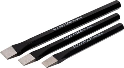 Image of Roughneck ROU31973 Cold Chisel Set - 3 Piece Including: 16x200mm, 19x250mm, 25x300mm with Canvas Tool Roll, Multi