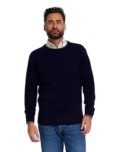 Image of JACK PYKE Ashcombe 100% Lambswool Long Sleeve Crew Neck Knitted Jumper Pullover Navy Blue Medium