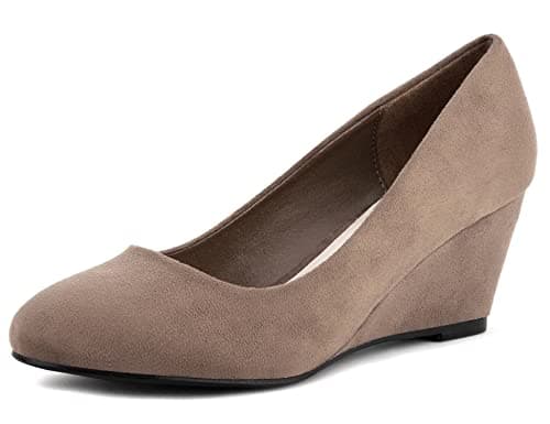 Image of Greatonu Women's Formal Office Wedge Platform Mid Heel Dress Court Shoes Taupe UK 3.5