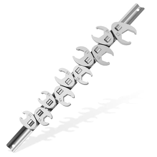 Image of saerryor 3/8" Flare Nut Wrench Set,10-Piece Metric Crowfoot Wrench Tool Kit (10-22mm) with Clip-On Organizer for Nut Removal & Automotive Repair