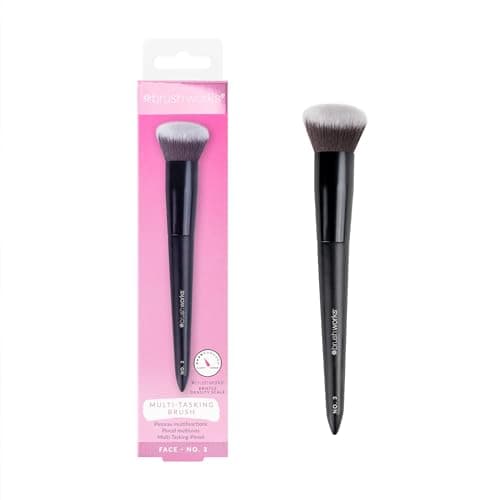 Image of Brushworks No. 3 Multi-Tasking Brush - Fluffy Synthetic Makeup Brush for Everything Cream, Liquid & Powder, Flawless Blending Tool for Foundation, Concealer, Blush & Powder, Vegan & Cruelty Free
