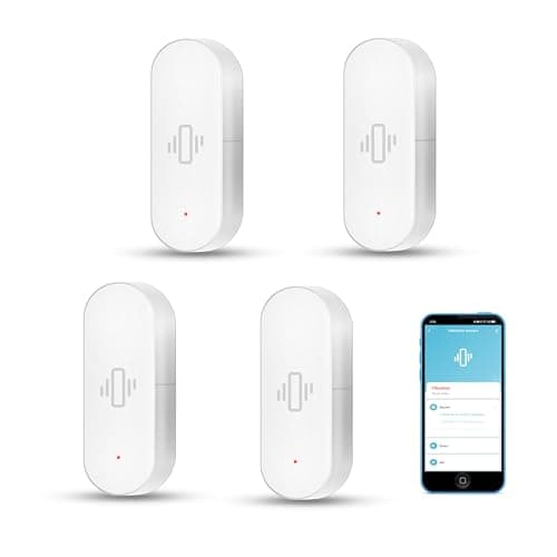 Image of Smart Vibration Sensor: Wireless Glass Break Detector, WiFi Door Sensor with App alerts, Adjustable Sensitivity, Security Sensor for Alarm System and Home Automation(4-Pack)