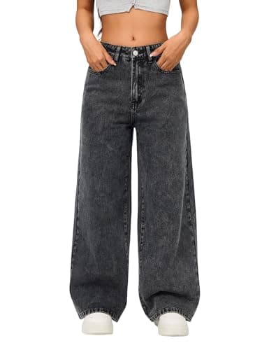 Image of OYICAI Womens Wide Leg Baggy Jeans Loose Straight Denim Pants Y2k 90s Vintage Hip Hop Trousers Streetwear Retro Casual 2000s Oversized Skater,A11 Black,XL