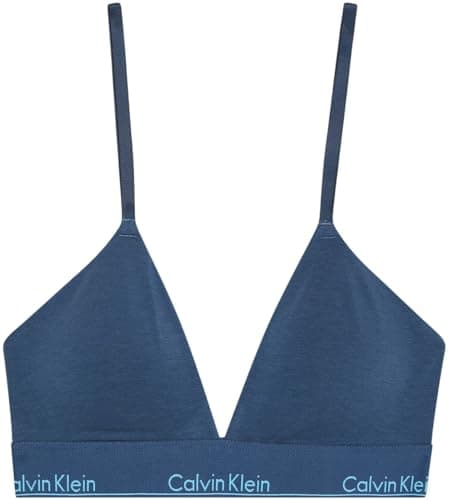 Image of Calvin Klein Women’s Lightly Lined Triangle Bra with Logo Band, Blue (Dark Denim), S