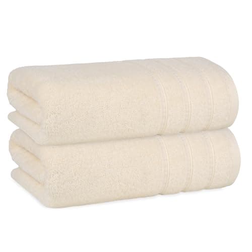 Image of Perefly Large Bath Towels (70 X 140 CM) - Extra Large Hotel Quality Towels - Soft & Absorbent Cotton - Quick Dry Towel 2 Pack (Ivory)