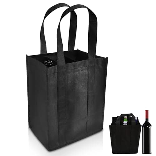 Image of Andibro Wine Carrier Tote with 6 Compartments, Non-Woven Wine Travel Bags Shopping Grocery Bags Portable Bottle Gift Bag Carrier Holder with Carry Handle for Picnic