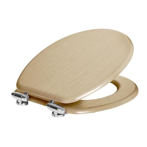 Image of Harbour Housewares Soft Close Toilet Seat - Light Oak - Pack of 1 - Oval-Shaped Wooden Toilet Seat Antibacterial Loo Lid with Universal Chrome Hinges, Fixings & Fittings