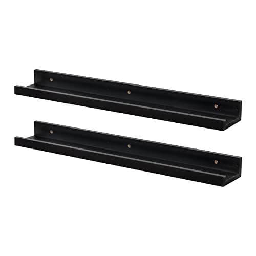 Image of Harbour Housewares Floating Picture Ledge Wall Shelf - 56cm - Black - Pack of 2 - Photo Gallery Bookshelf Wall Shelves Bookcase Floating Shelves for Living Room Display, Bedroom, Office Storage