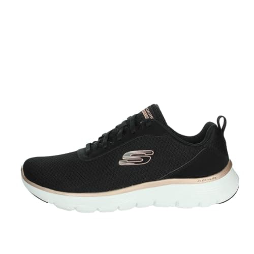 Image of Skechers Women's Flex Appeal 5.0 Uptake Sneaker, Black Mesh/Rose Gold Trim, 4 UK