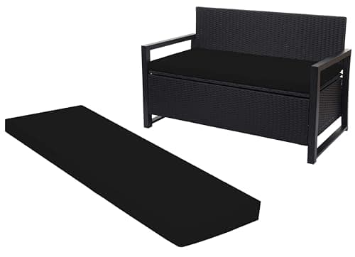 Image of Crescent Textile 100% Waterproof Garden Bench Cushion 2/3/4 Seater Outdoor Long Bench Seat Pad for Lawn & Garden, Patio, Office, Coffee Shop with Removable Cover (2 Seater 108cm x 45cm x 5cm, Black)