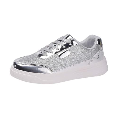 Image of Foot Arch Supports for Women Ladies Trainers Wide Fit Wedge Tennis Sneakers Casual Fashion Non Slip Athletic Shoes Lightweight Low Top Lace Up Orthopedic Trainer Breathable Mesh Silver 7