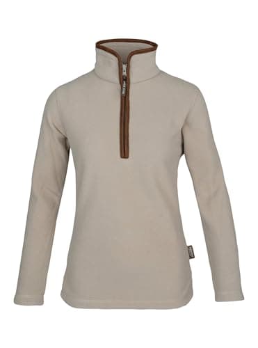 Image of JACK PYKE Ladies Countryman Fleece Pullover – 300g Thermal Fleece Women’s Warm Outdoor Jumper with Quarter Zip, Nubuk Trim, Elasticated Waist and Cuffs – Mushroom Medium
