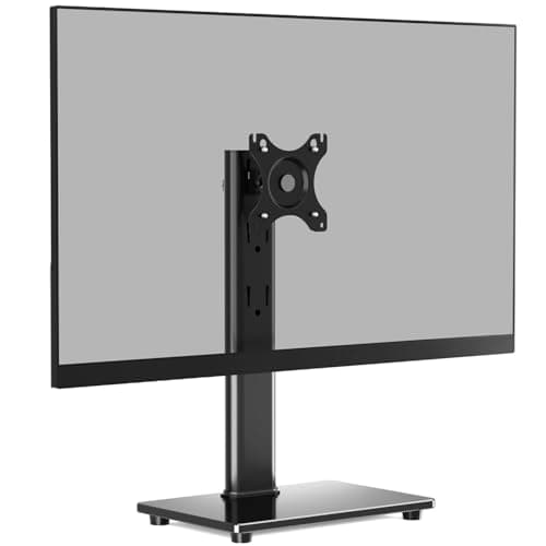 Image of Single Monitor Desk Stand for 14–32 Inch Screens with Adjustable Height, Swivel, Tilt & Rotation – Free-Standing Desktop Riser with Stable Base, VESA Compatible Monitor Holder for Office, Home