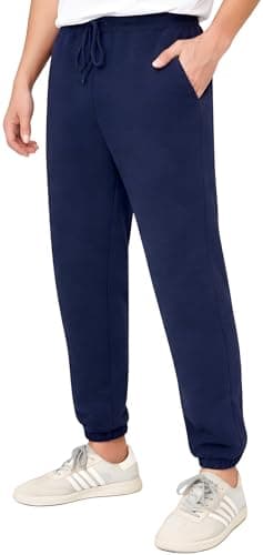 Image of MnZFits Joggers for Men Fleece Cuffed Tracksuit Bottoms - Sweatpants Breathable with Elasticated Waist, Adjustable Drawstring, Back & Side Pockets (UK, Alpha, M, Regular, Regular, Navy)