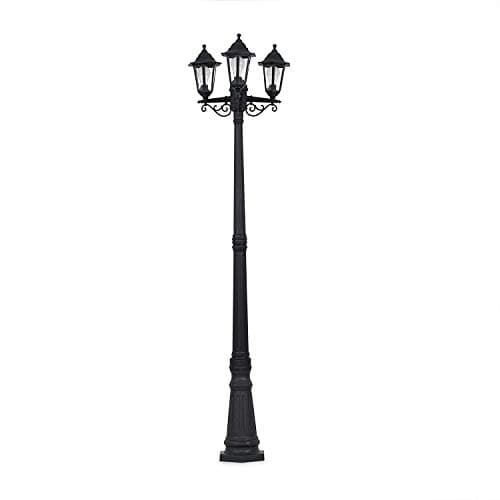 Image of MiniSun | Traditional Victorian Style 1.95m Black 3 Way IP44 Outdoor Garden Lamp Post Light Complete with 15w LED GLS Bulbs [6500K Cool White] | Mains Wired