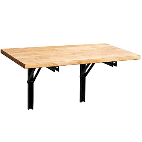 Image of Wallmaster Wall Mounted Folding Workbench Heavy Duty Fold Down Table Utility Bench Solutions Laundry Shelf Wall Desk with Metal Shelf Bracket (47.24 x 19.68 x 24 Inch)