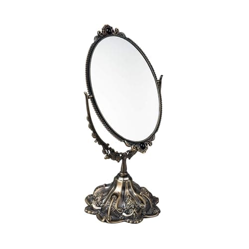Image of Feyarl Small Vintage Tabletop Mirror Oval Double Side Rotating Retro Dressing Makeup Mirror Standing Vanity Mirror