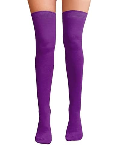 Image of NuJake Over The Knee Thigh High Socks Girls Plain Cotton Lycra Cosplay School Sox (Purple)