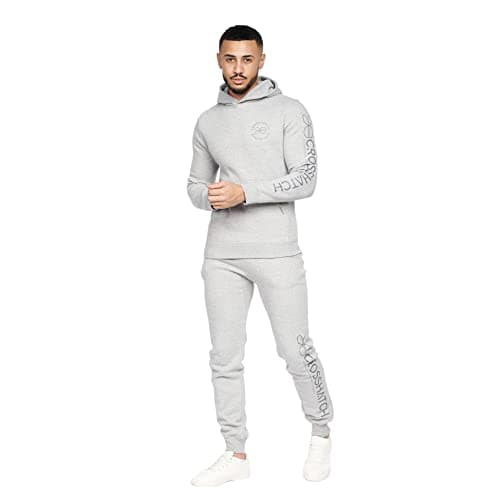 Image of Crosshatch Mens Full Tracksuits Jogging Bottoms Gym Sweat Suits Hooded Full Set Sport Jacket Pant(L/METAMORPH-GREY MARL)