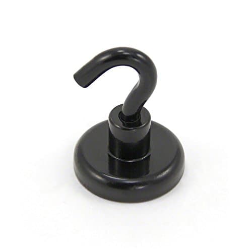 Image of FIRST4MAGNETS Black Painted Neodymium Hook Magnet with M6 Hook for Fridge, Whiteboard, Noticeboard, Filing Cabinet or Office - 32mm Diameter x 42mm High - 36.4kg Pull - Pack of 20
