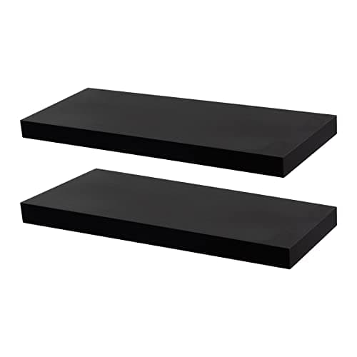 Image of Harbour Housewares Modern Floating Wall Shelves - 60cm - Black - Pack of 2 - Photo Gallery Bookshelf Wall Shelf for Living Room Display, Bedroom, Office Storage