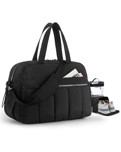 Image of BAGSMART Womens Travel Gym Bag Set- 42L Holdall Duffle, Shoe Bag & Clear Toiletry Bag Included, Lightweight Carry on Hand Luggage Cabin Bag with Trolley Sleeve, Water Resistant, Black