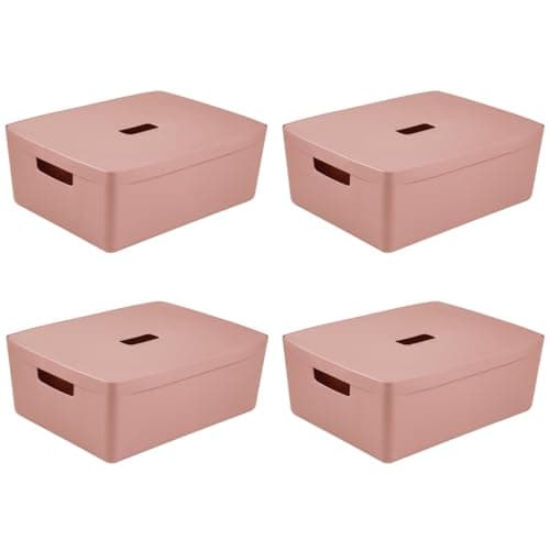 Image of INABOX Storage Boxes with Lids, Pack Of 4 Desert Clay, Plastic Storage Box With Lid,, BPA Free, Bedroom, Laundry, Home & Office (19 Litre)