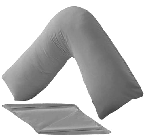 Image of SYSN V Shaped Triangle Pillow With Cover, Orthopaedic Maternity Extra Filled With Virgin Fibre For Neck And Back Support (Grey)