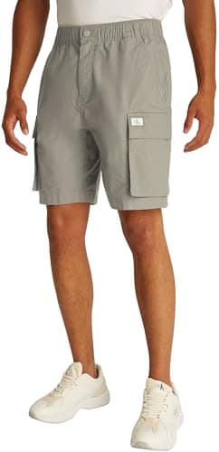 Image of Calvin Klein Men’s Washed Cargo Shorts with Elasticated Waistband, Beige (Laurel Oak), 31W